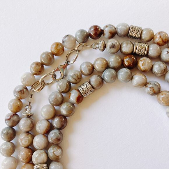 VTG Extra Long Jasper Beaded Necklace Boho Natural Stone Barrel Spacers 50", Y2K - Picture 7 of 10